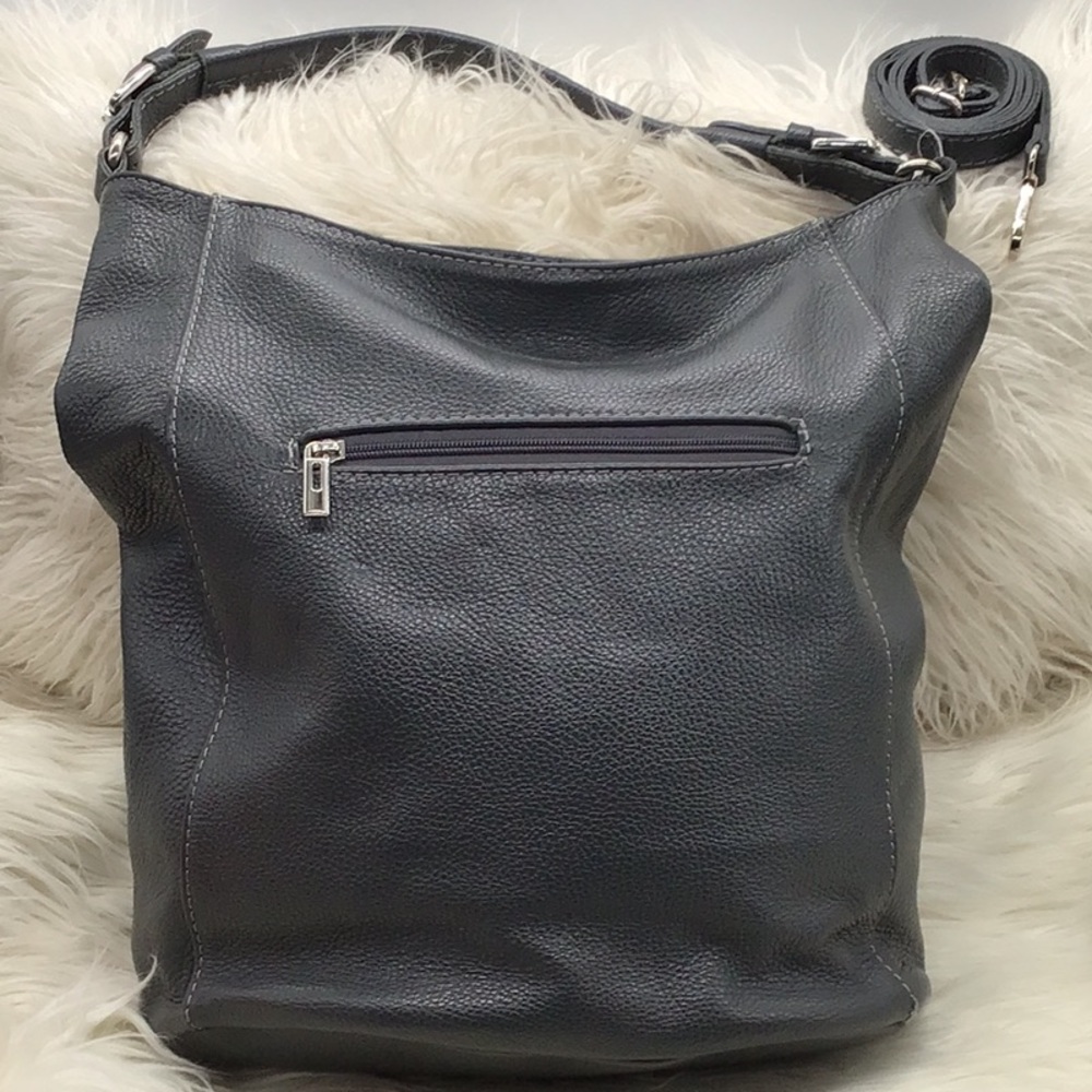 Lavorazione Artigianale Charcoal Gray Pebble Leather Crossbody Hobo Bag - Picture 3 of 14